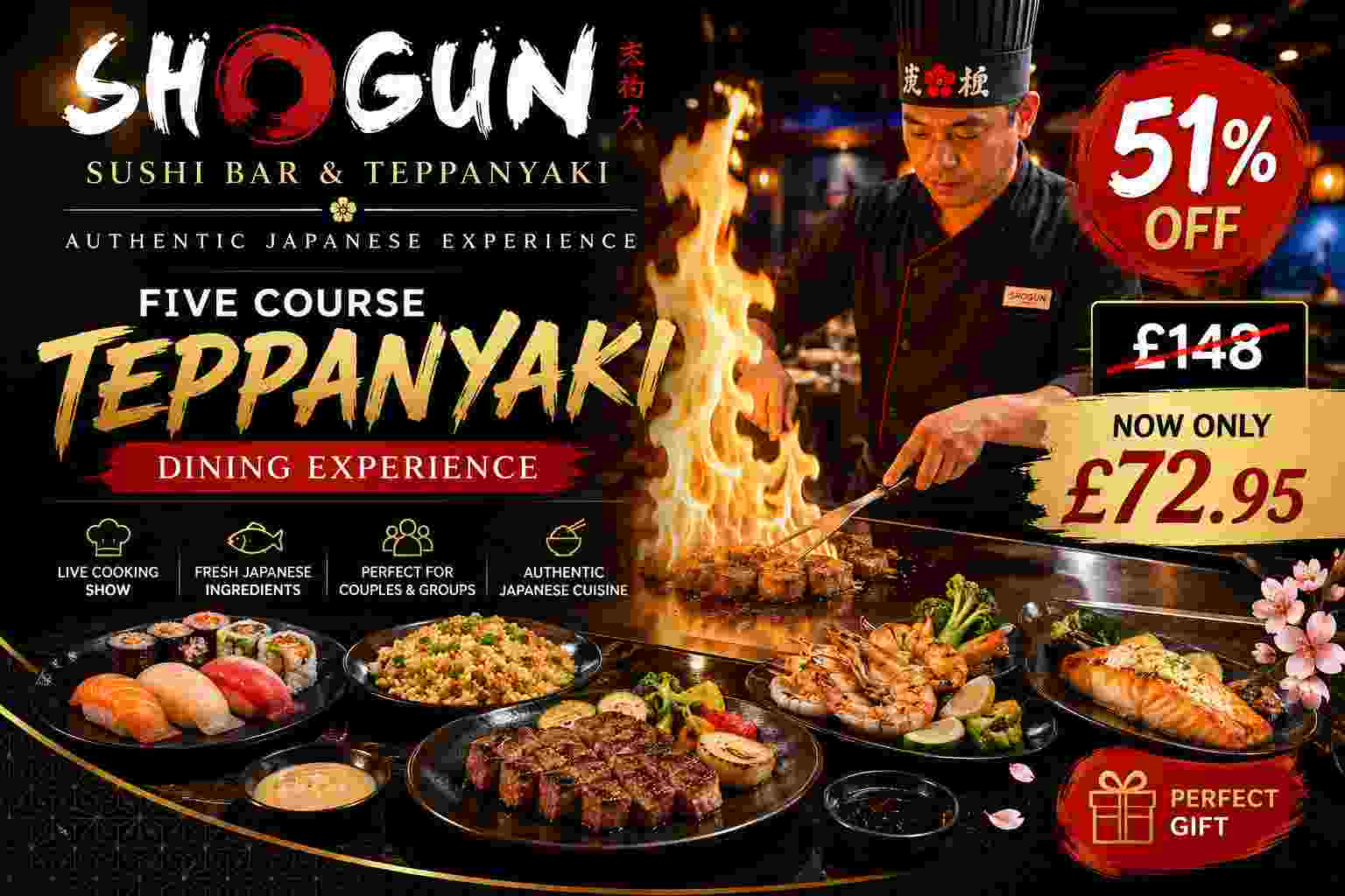 Five Course Teppanyaki Dining Experience with Live Cooking Up to 51% Off