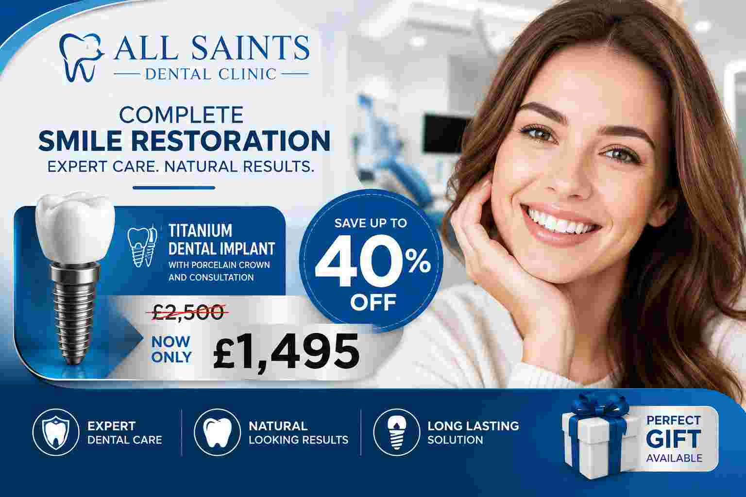 Titanium Dental Implant with Porcelain Crown and Consultation – Up to 40% Off