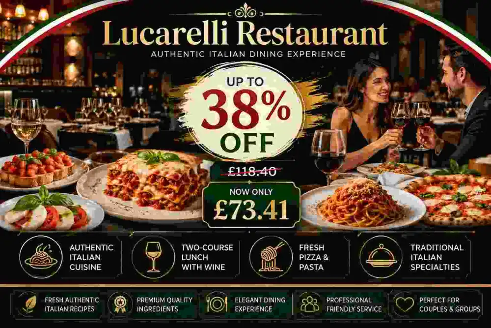 Up to 38% Off Italian Two-Course Lunch with Wine at Lucarelli Restaurant