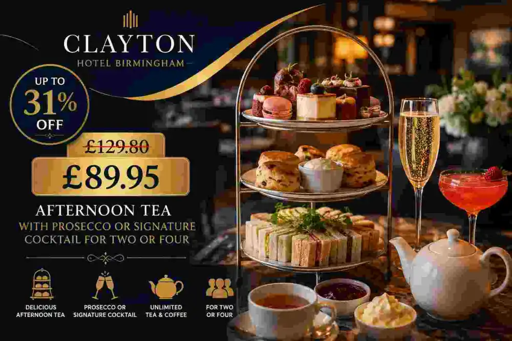 Afternoon Tea with Prosecco or Signature Cocktail for Two or Four at Clayton Hotel Birmingham Up to 31 Percent Off