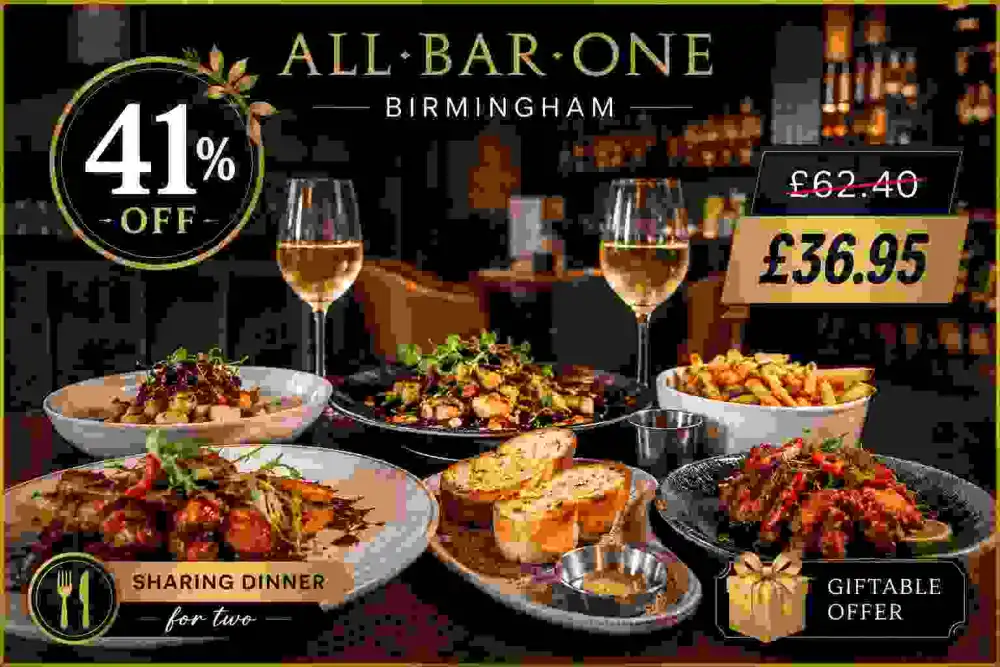 All Bar One Birmingham Sharing Dinner for Two with Small Plates Large Plate Sides and House Wines