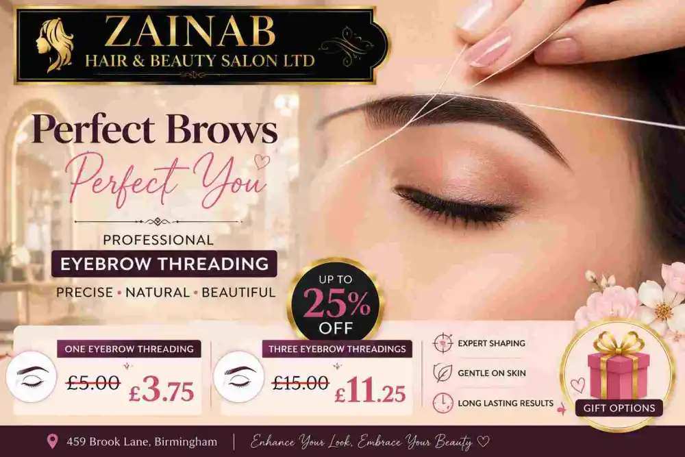 Get Stunning Brows with One or Three Eyebrow Threading Sessions at Zainab Hair & Beauty Salon Ltd with Up to 25 Percent Discount