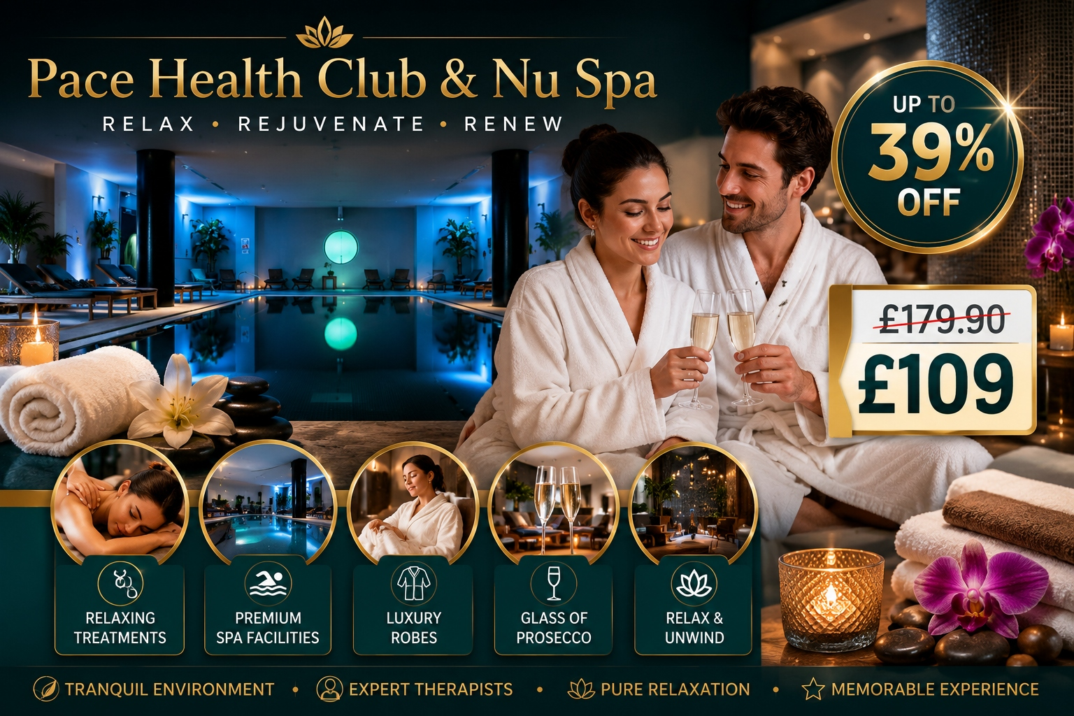 Up to 39% Off Spa Day with Two 25-Minute Treatments, Robes & Prosecco at Pace Health Club & Nu Spa