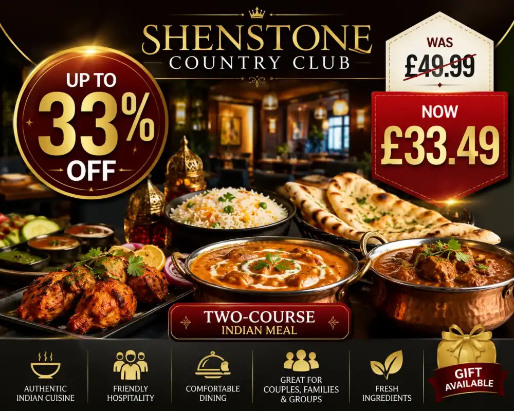 Up to 33% Off Two-Course Indian Dining at Shenstone Country Club