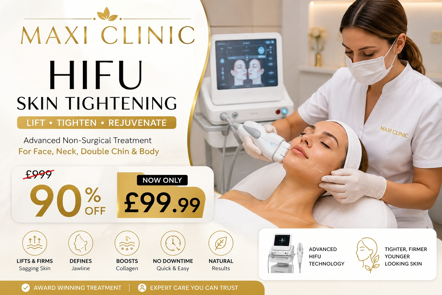 90% Off Award Winning HIFU Skin Tightening