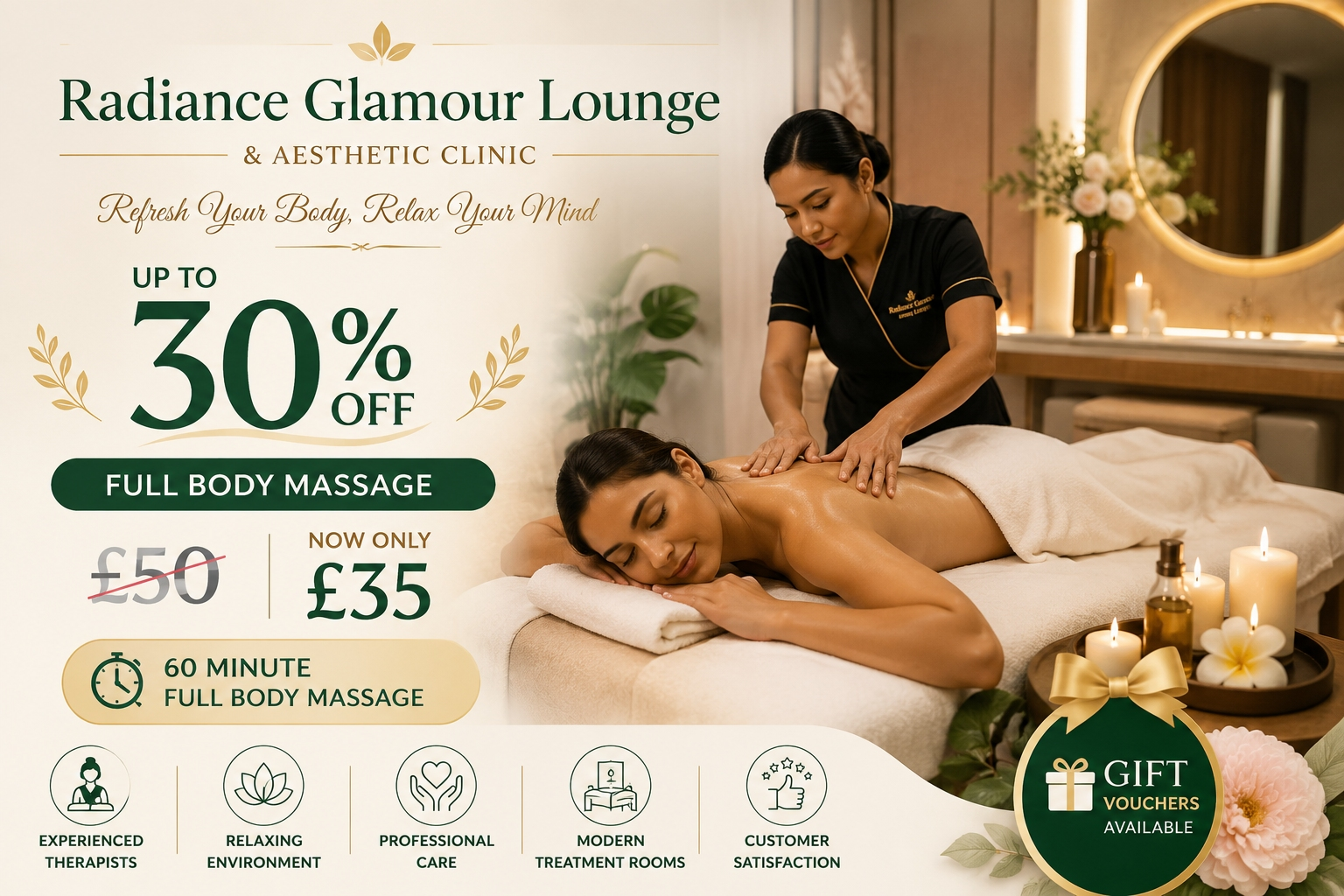 Up to 30% Off Full Body Massage at Radiance Glamour Lounge & Aesthetic Clinic