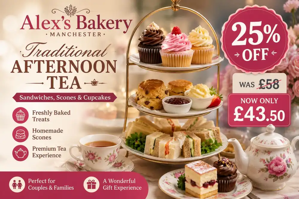 Manchester Afternoon Tea with Sandwiches, Scones & Cupcakes – Up to 25% Off
