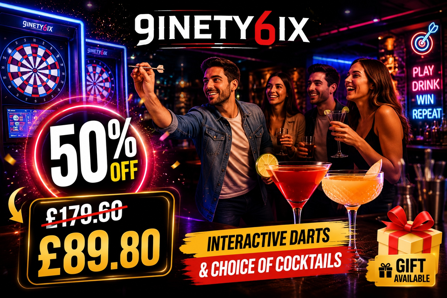 Up to 50% Off Darts and Cocktails Experience at 9inety6ix