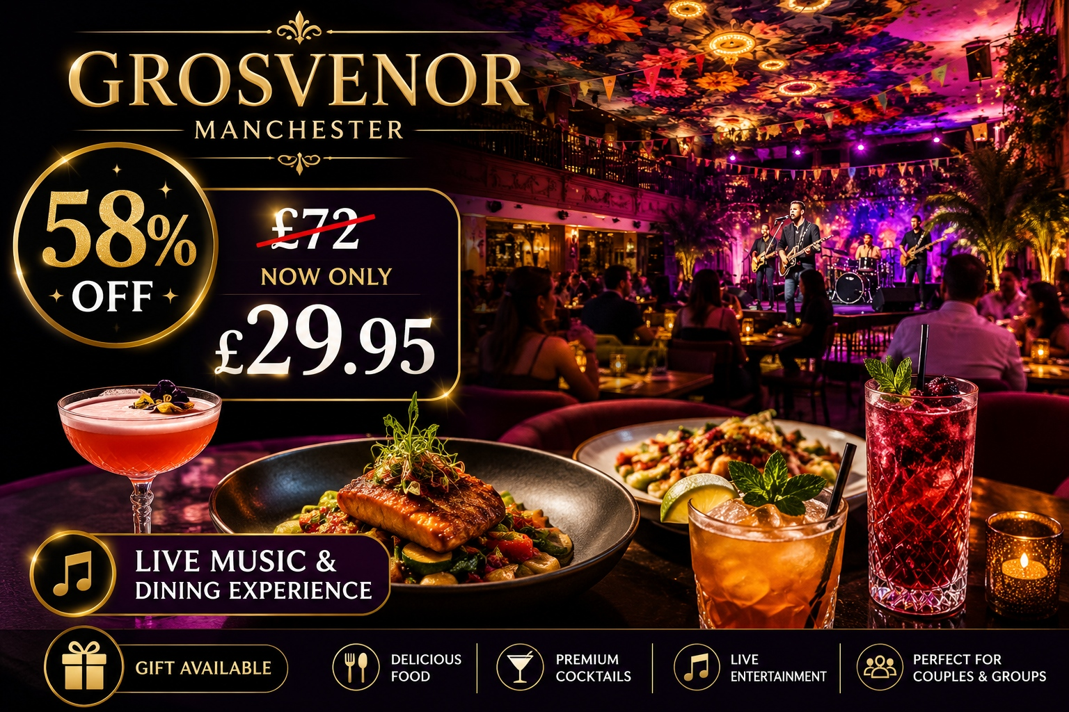 Live Music & Dining Experience for 2, 3 or 4 – Up to 58% Off