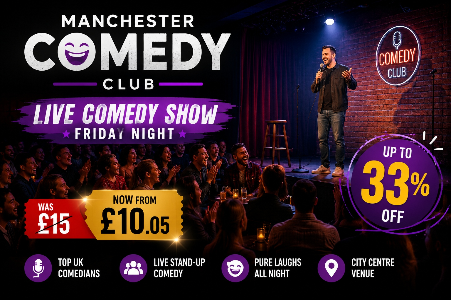 Up to 33% Off Friday Night Comedy Show Tickets at Manchester Comedy Club