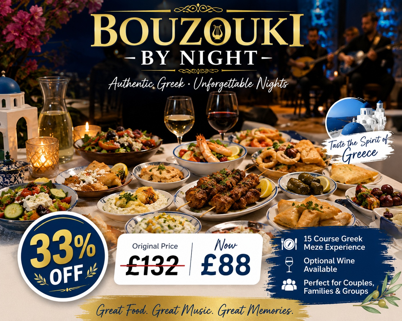 Up to 33% Off 15 Course Greek Meze Experience for Up to Four with Optional Wine at Bouzouki By Night