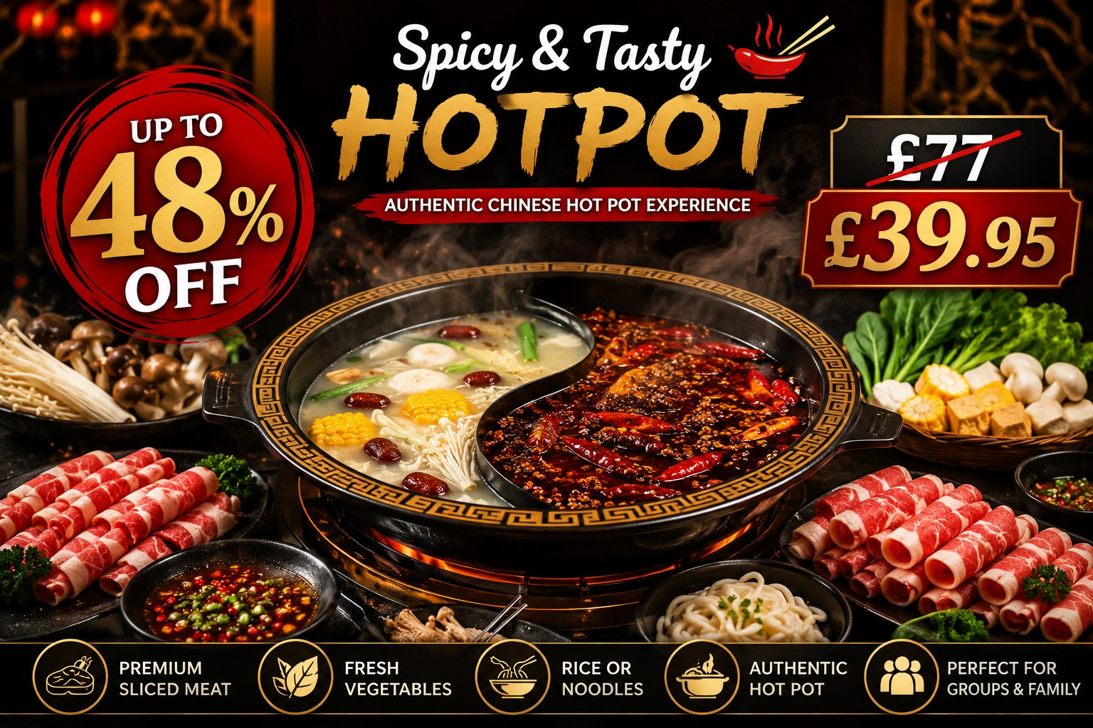 Up to 48% Off Personalised Hot Pot Meal with Sliced Meat, Fresh Vegetables and Rice or Noodles