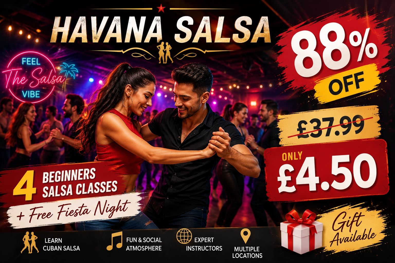88 Percent Off Four Beginners Salsa Classes With Free Fiesta Night at Havana Salsa