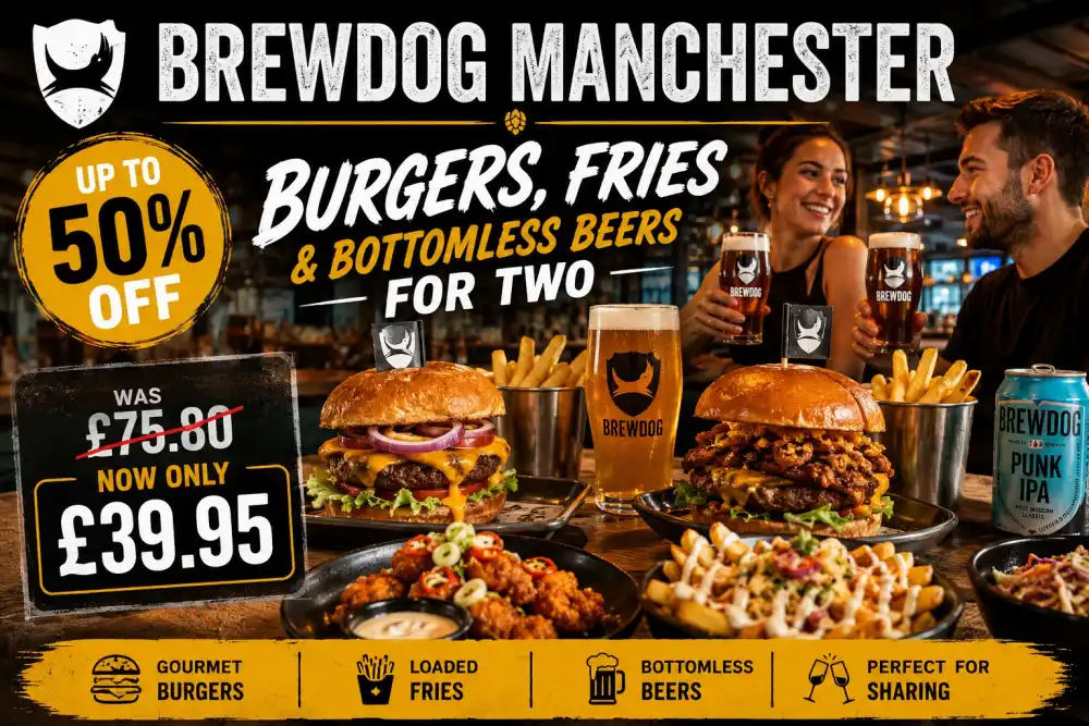 Burgers Fries and Bottomless Beers for Two at BrewDog Manchester
