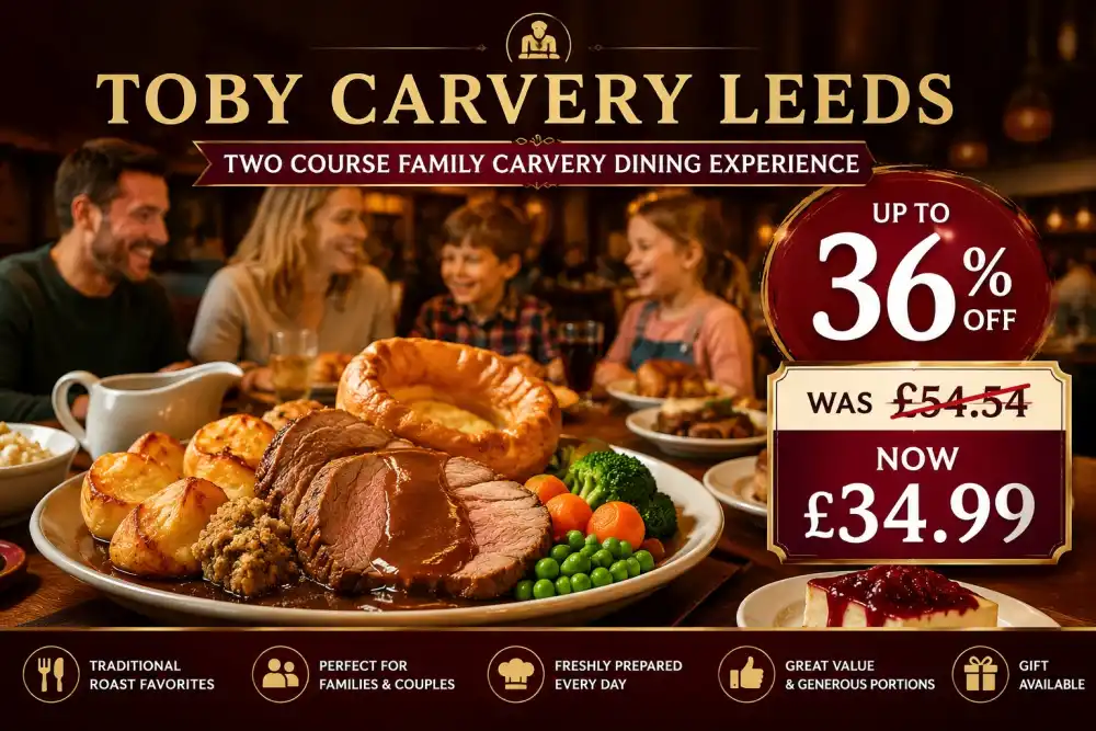 2 Course Toby Carvery Meal Deal for 2 Adults or Family Dining Offer in Leeds