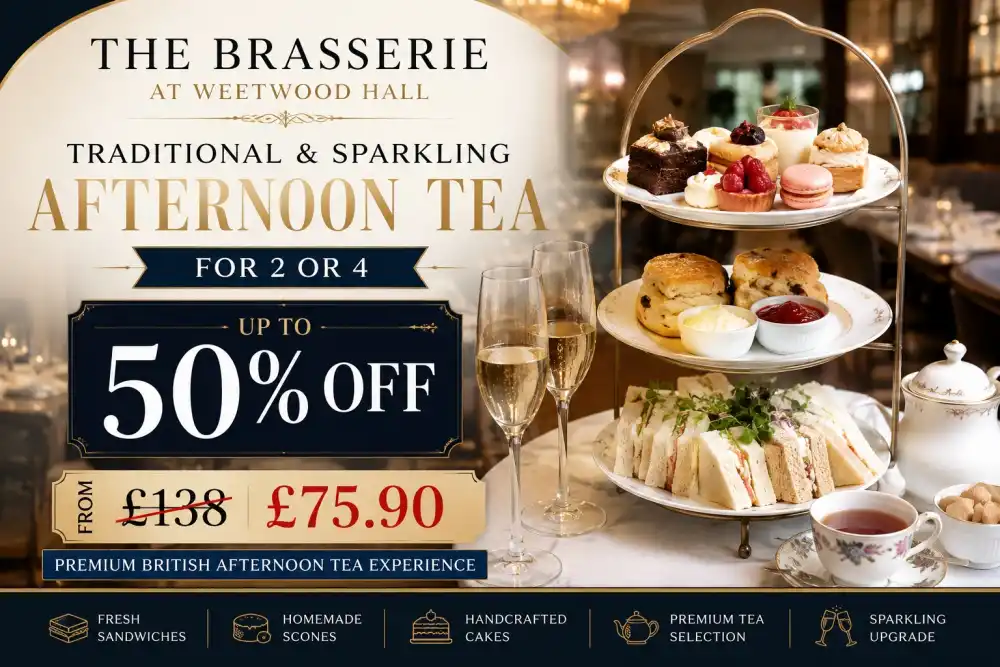 Up to 50% Off Traditional or Sparkling Afternoon Tea for 2 or 4 at The Brasserie at Weetwood Hall