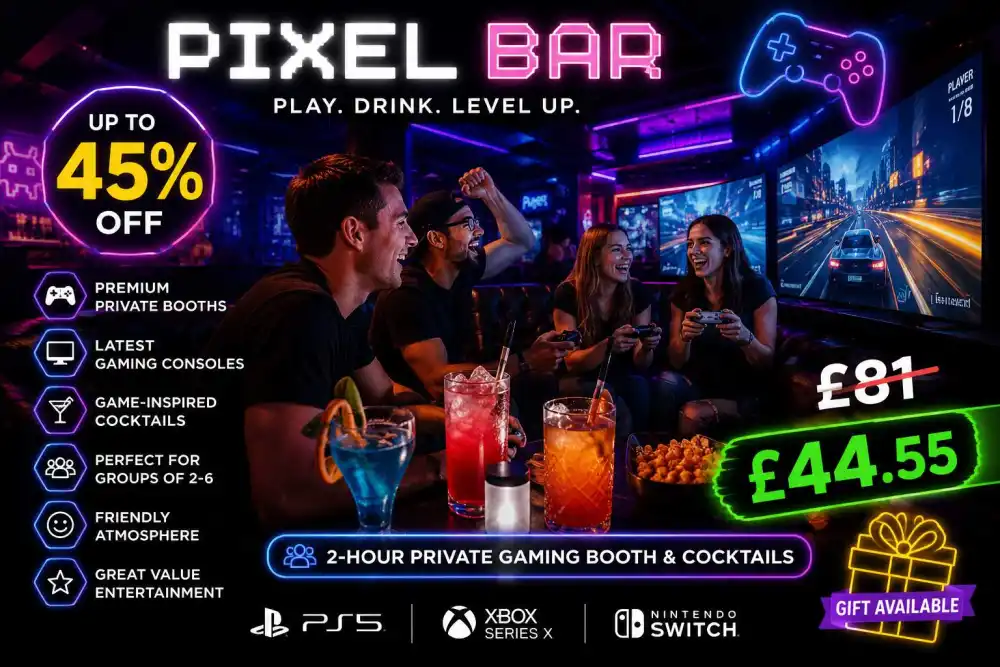 Level Up Your Night with 2-Hour Private Gaming & Cocktails for Up to 6 People – Save Up to 45%