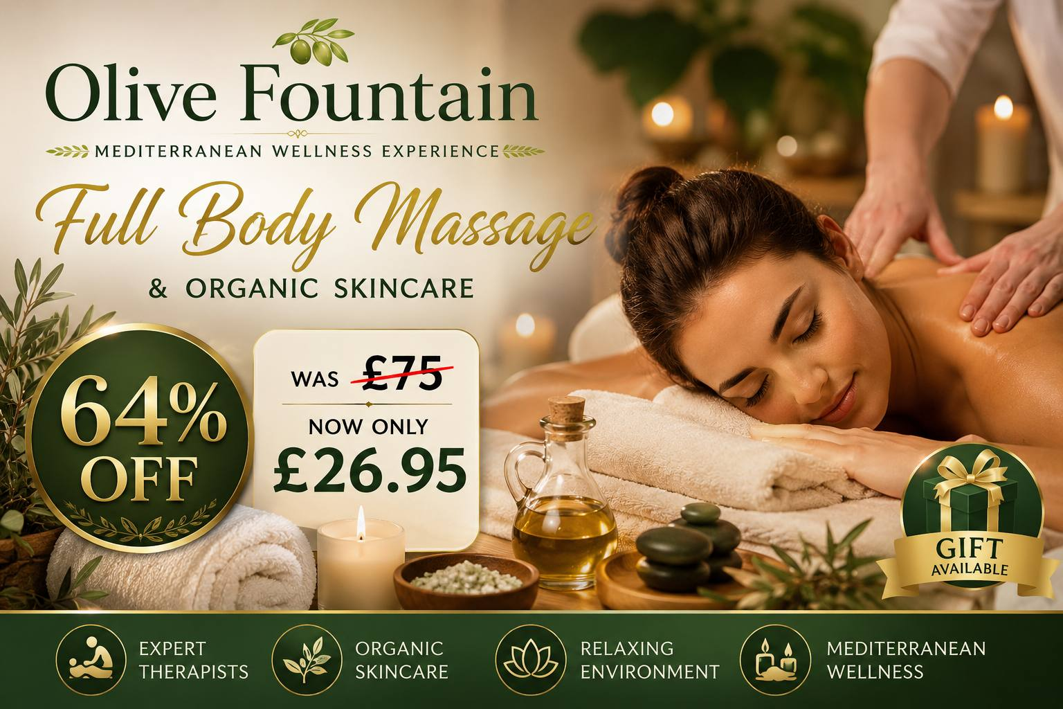 Mediterranean Luxury Full Body Massage & Organic Skincare – 64% Off