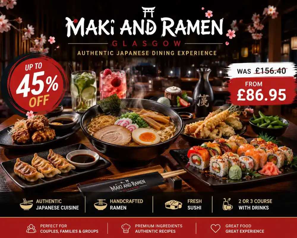Up to 45% Off 2 or 3 Course Japanese Meal with Drinks at Maki and Ramen Glasgow