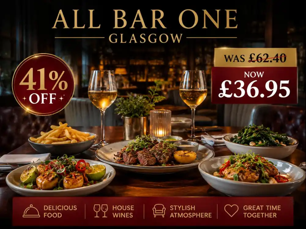 Sharing Dinner for Two with Small Plates Large Plate Sides and House Wines at All Bar One Glasgow