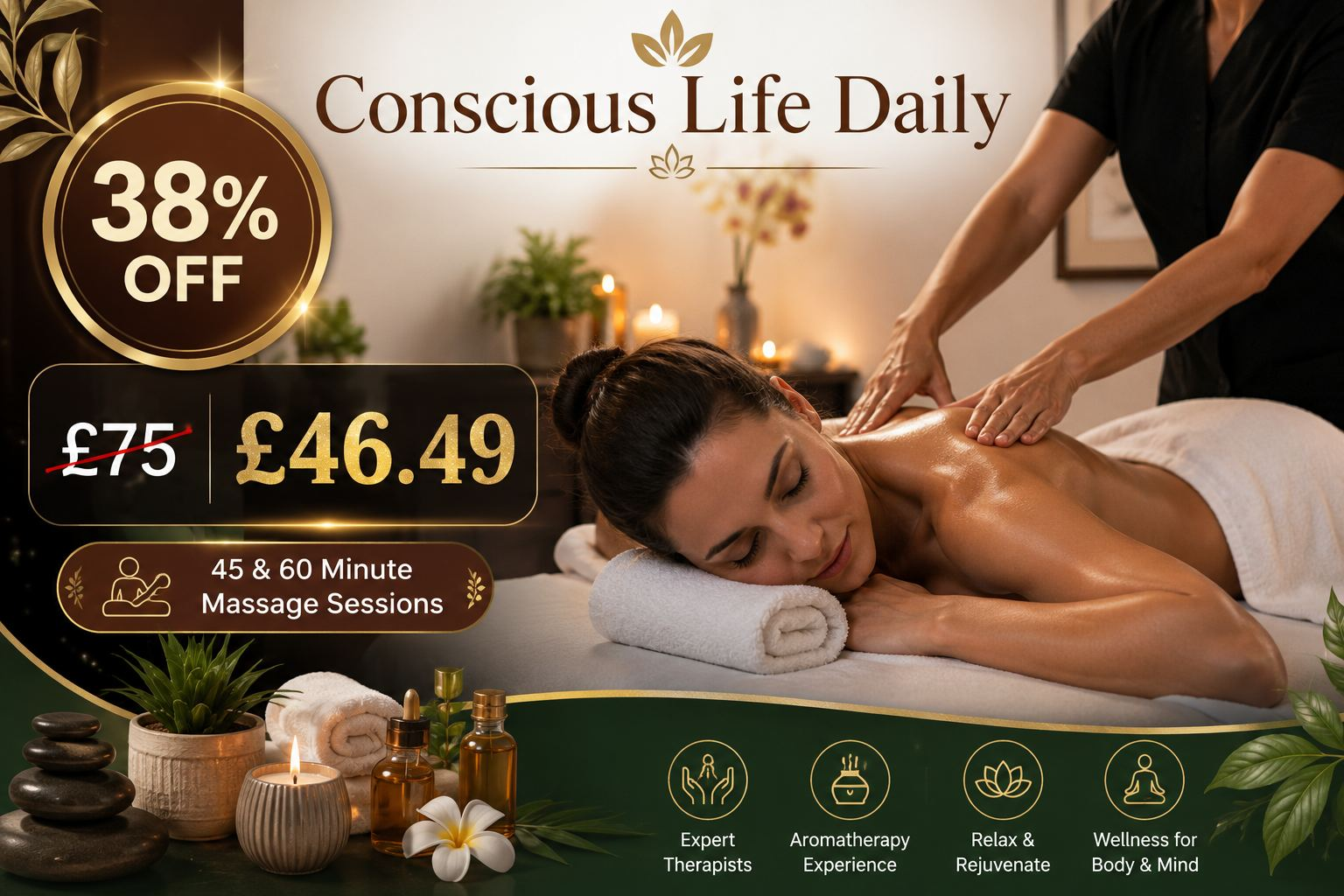 Up to 38% Off 45 or 60 Minute Massage Sessions at Conscious Life Daily