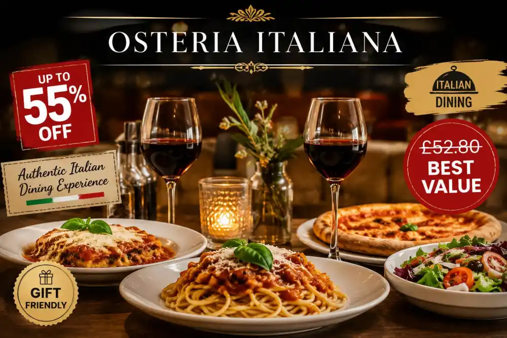 Authentic Italian 2 Course Meal with Wine for 2 3 or 4