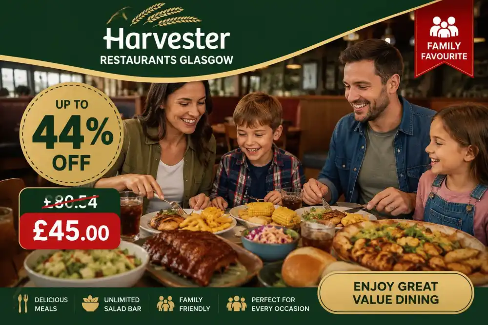 Up to 44% Off 2 or 3 Course Meal for Two and Family Dining at Harvester Restaurants Glasgow
