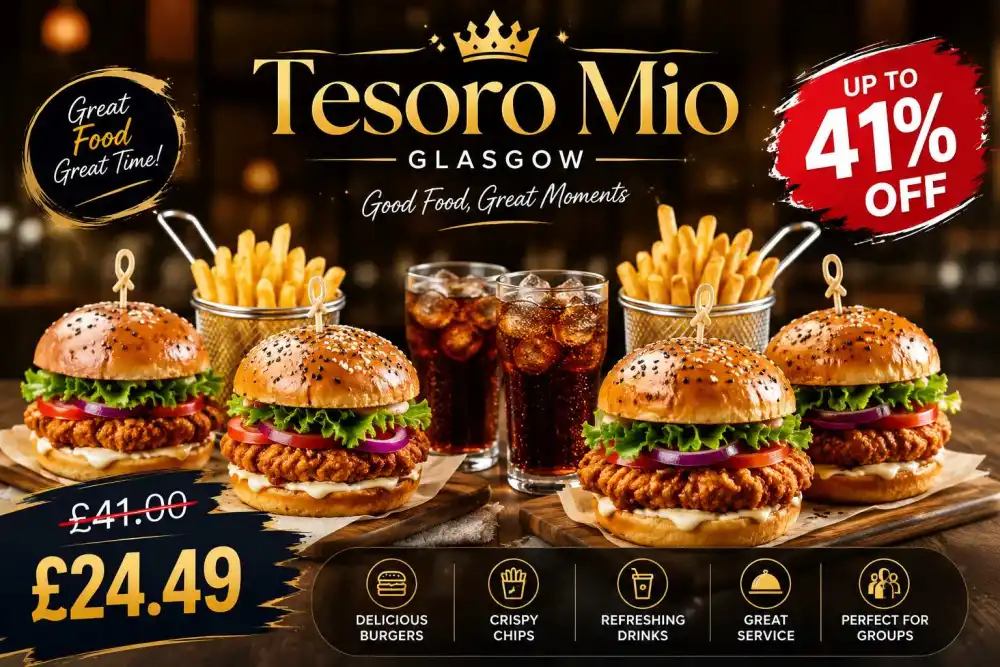 Burger Small Chips and Soft Drink for Two or Four at Tesoro Mio