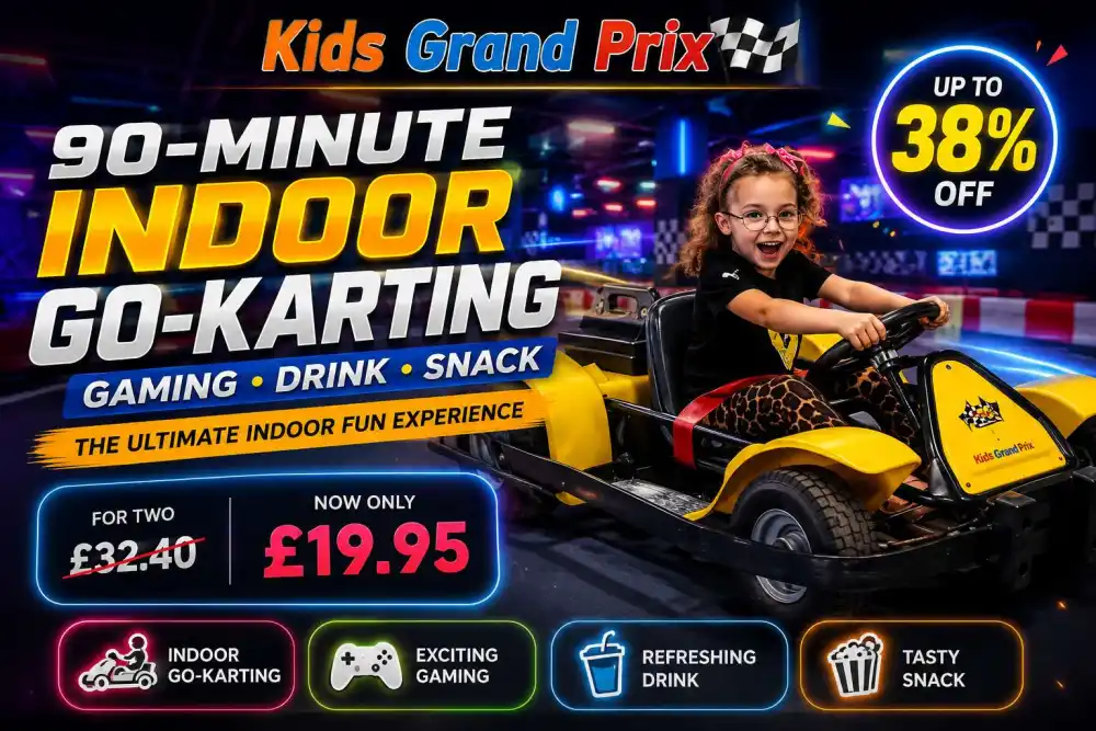 90 Minute Indoor Go Karting Gaming Drink and Snack Up to 38 Percent Off