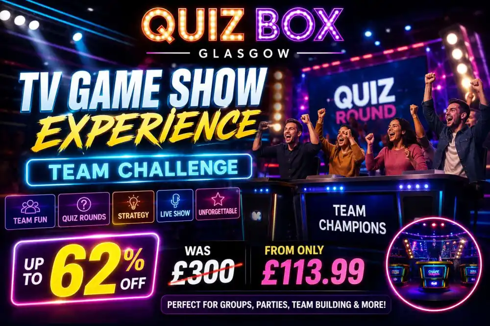 Quiz Box Glasgow TV Game Show Experience Up to 62 Percent Off Team Challenge