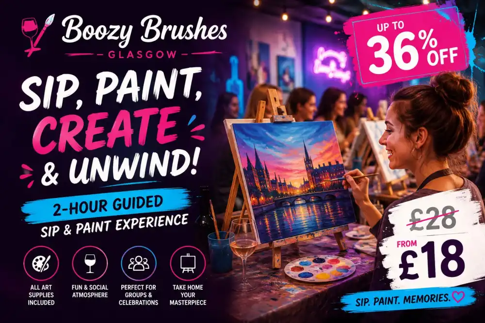 Up to 36% Off 2 Hour Sip and Paint Experience in Glasgow