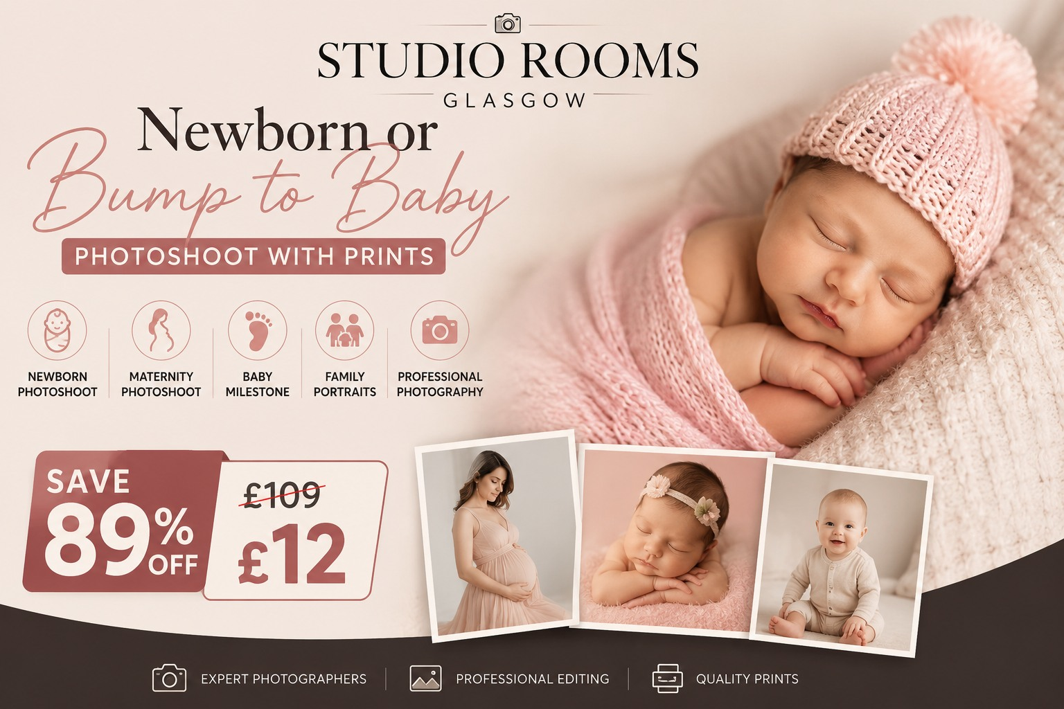 Newborn or Bump to Baby Photoshoot with Professional Prints