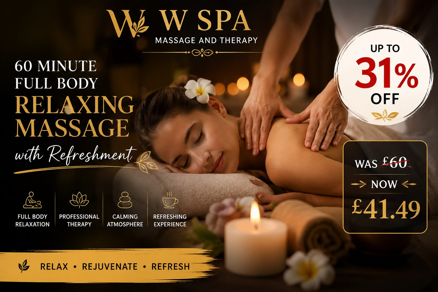 60 Minute Full Body Relaxing Massage with Refreshment Up to 31% Off