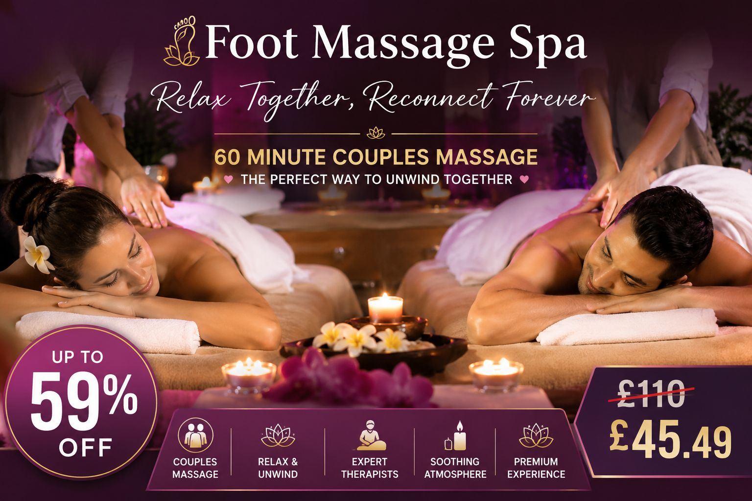 Double the Relaxation with a 60 Minute Couples Massage – Up to 59% Off