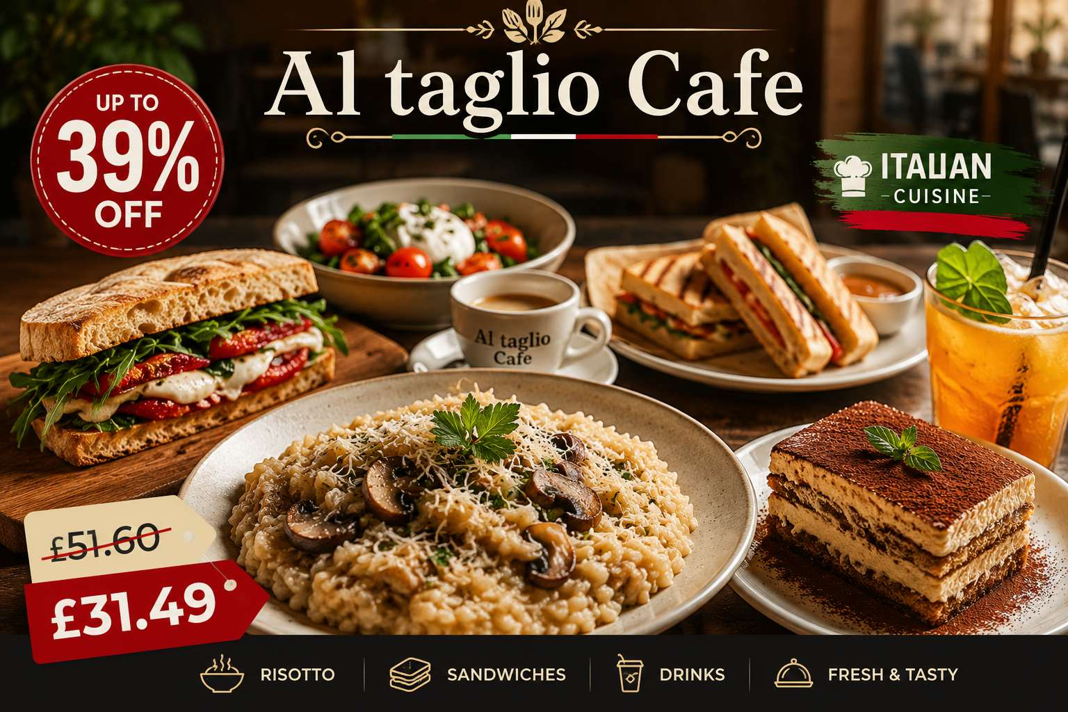 Fresh Italian Brunch Risotto and Gourmet Sandwiches Up to 39 Off at Al taglio Cafe