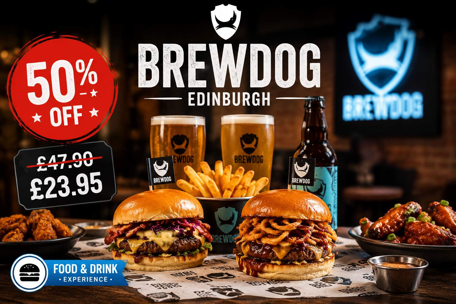 50% Off Burgers, Fries & Dining Experience for Two at BrewDog Edinburgh