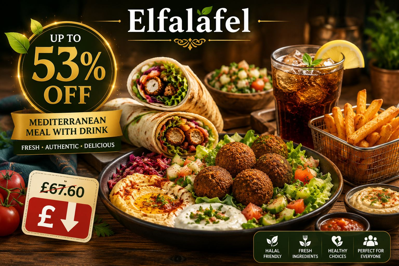 Two Course Middle Eastern & Mediterranean Meal with Drink for 1 to 4 at Elfalafel Up to 53 Percent Off
