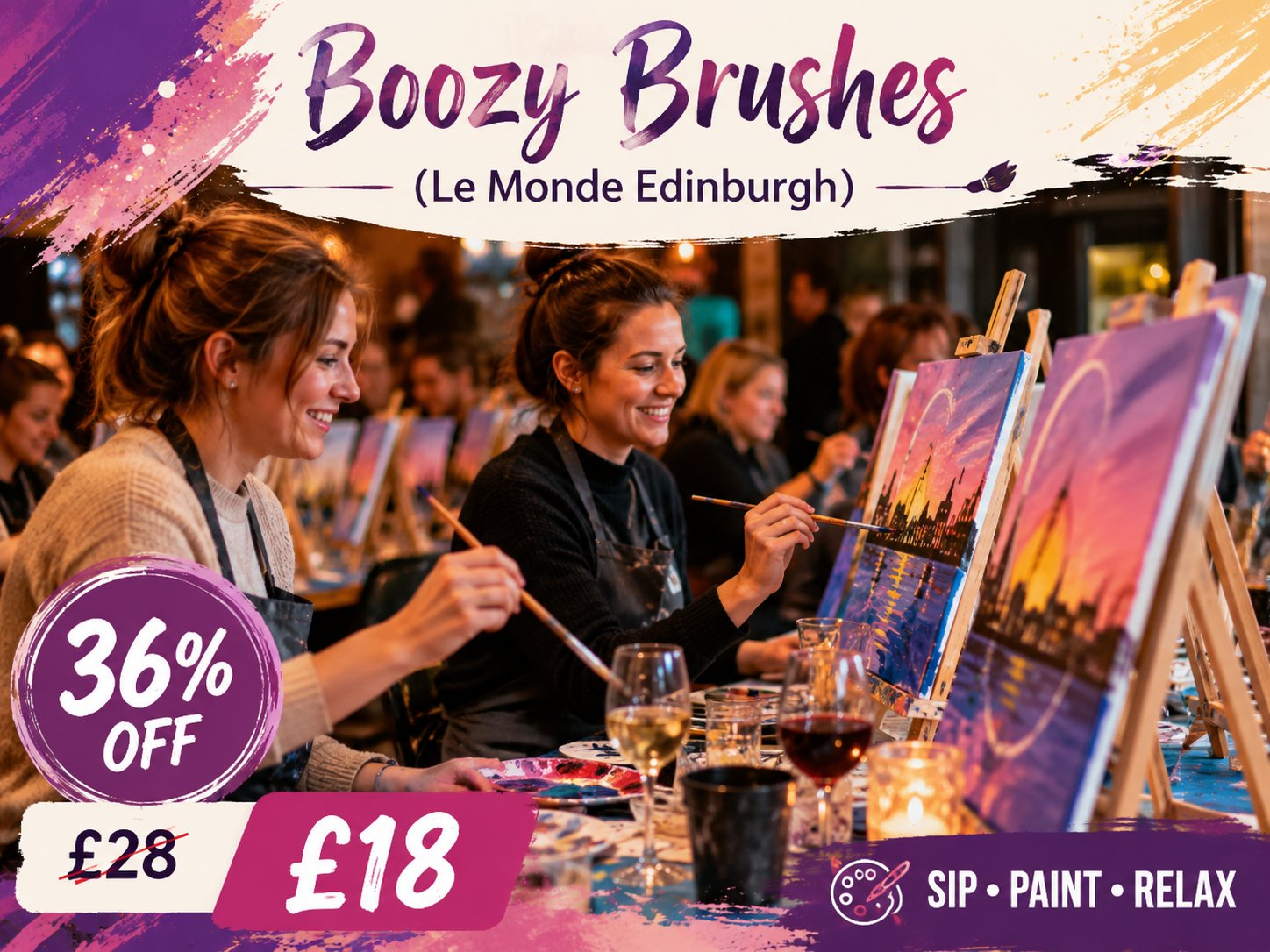 Two Hour Sip and Paint Party for One at Le Monde Edinburgh