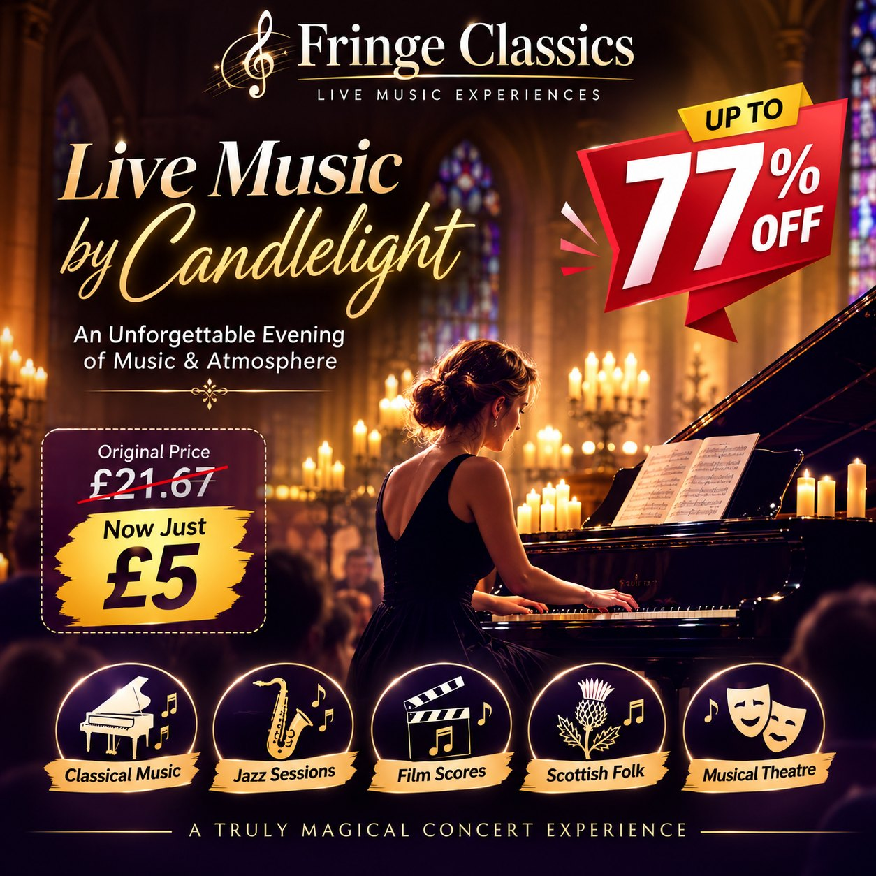 Candlelight Concerts at Edinburgh Fringe Festival Up to 77 Percent Off