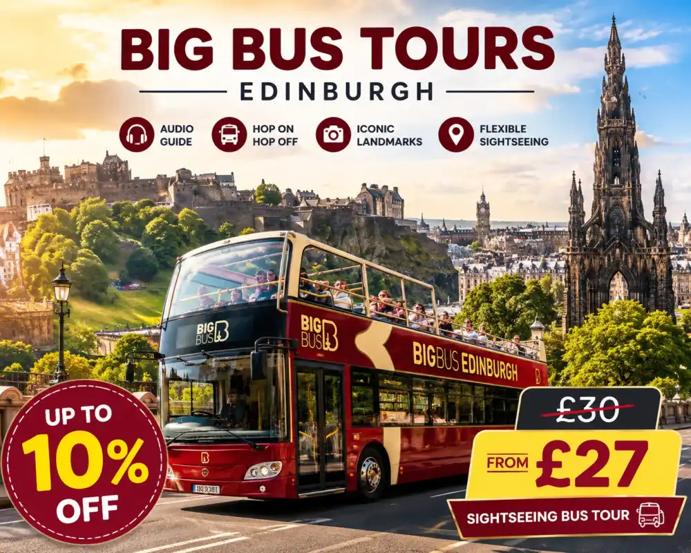 Hop On Hop Off Edinburgh Bus Tour with Audio Guide Up to 10 Percent Off