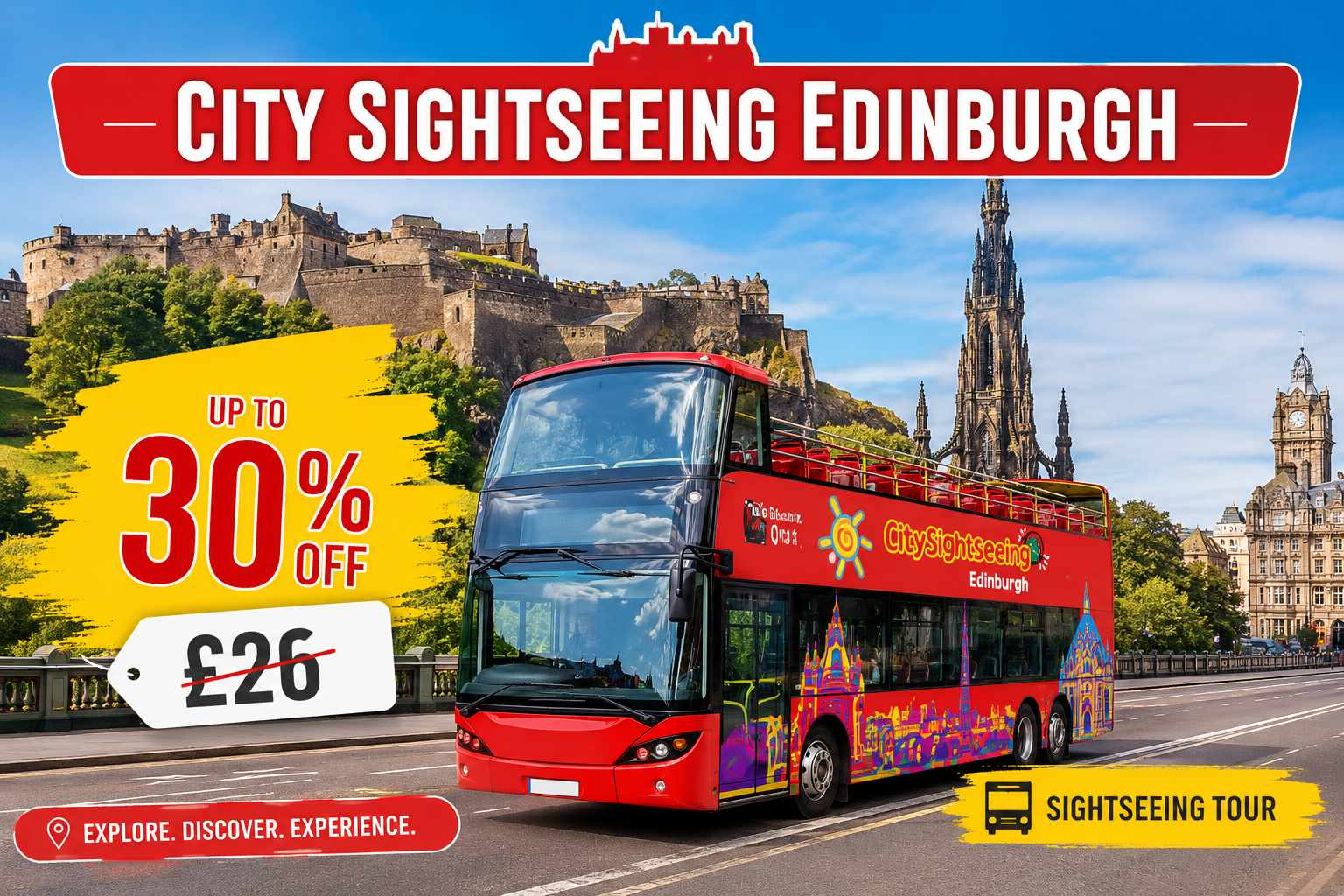 Hop On Hop Off Edinburgh Bus Tour and Walking Experience