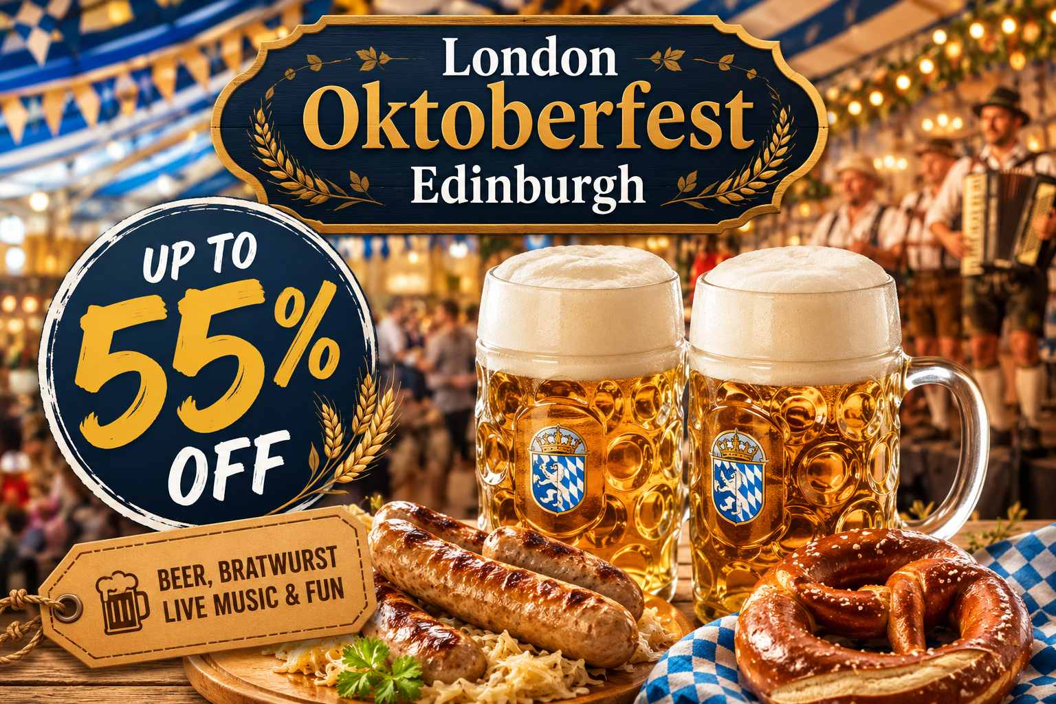 Up to 55% Off London Oktoberfest Edinburgh Entry, Beer & Bratwurst Packages